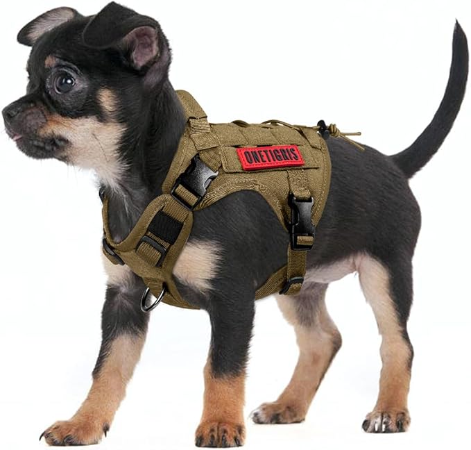 OneTigris Tactical Dog Harness Vest,No-Pull Service Dog Vest with Hook & Loop Panels,Adjustable Dog Vest Harness for Walking Hiking Training(Coyote Brown,XS)