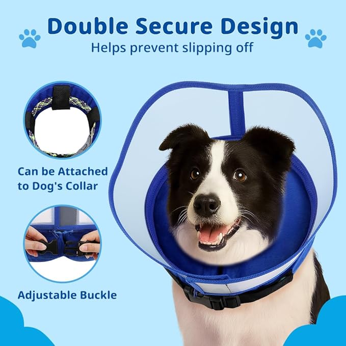 Soft Dog Cone Collar, Inflatable Donut Cones Alternative After Surgery with No-Lick Shield for Large/Medium/Small Dogs to Stop Licking, Elizabethan Neck Ecollars of Shame Comfy Pillow Recovery Blue