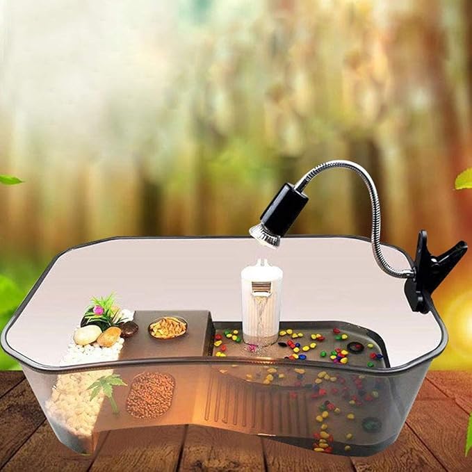 PINVNBY Plastic Turtle Tank Reptile Habitat Pet Terrariums Turtles Tank Aquarium Terrapin Topper Basking with Platform Plants,Durable,Safe, Non-Toxic(Black)