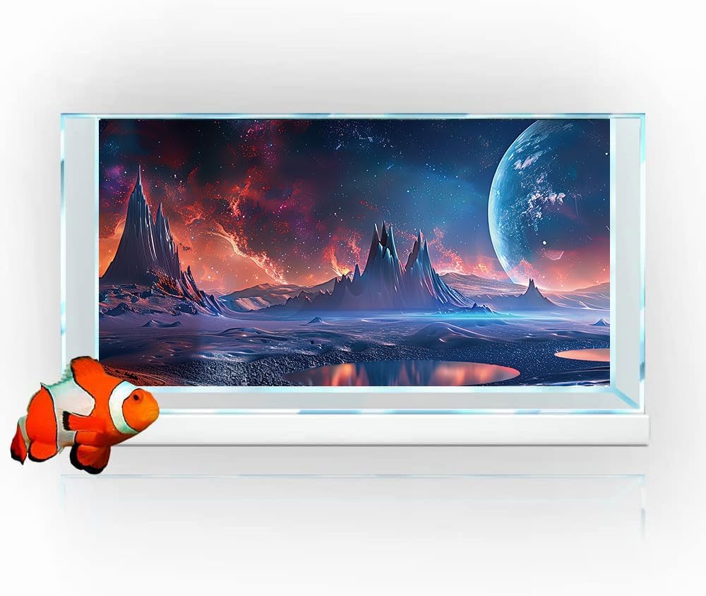 Scarlet Cosmic Aquarium Background,Cool Galaxy Parallel Space Themed Fish Tank Background, Tropical Desert Terrarium Background 72X18IN with 8 EVA Double-Sided Tape