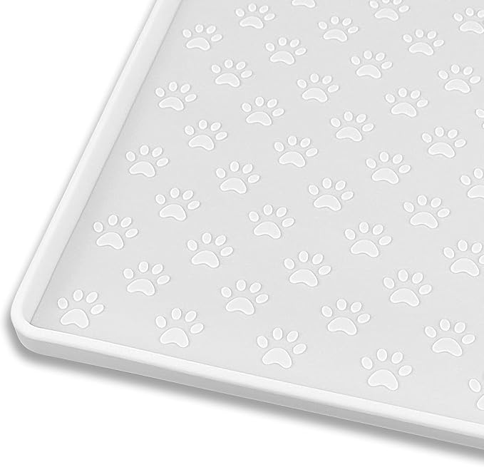 Ptlom Pet Placemat for Dog and Cat, Waterproof Silicone Pet Feeding Bowl Mats for Food and Water, Small Medium Large Dogs Mat Prevent Residues from Spilling to Floor, White, 24.5" 16.5"