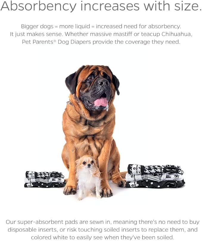 Pet Parents® Washable Dog Diapers (3pack) + Extendrs® of Durable Doggie Diapers, Premium Dog Diapers Female (X-Small, Luxe)