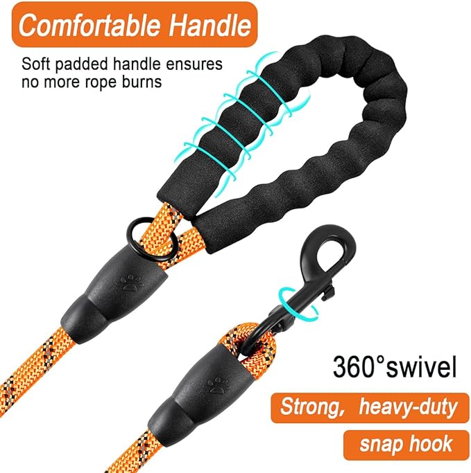 BARKBAY Dog Leashes for Large Dogs Heavy Duty Dog Leash 2 Pack 5 FT with Comfortable Padded Handle Highly Reflective Threads for Medium Large Dogs Walking Training Running (5FT-1/2,Orange+Black)