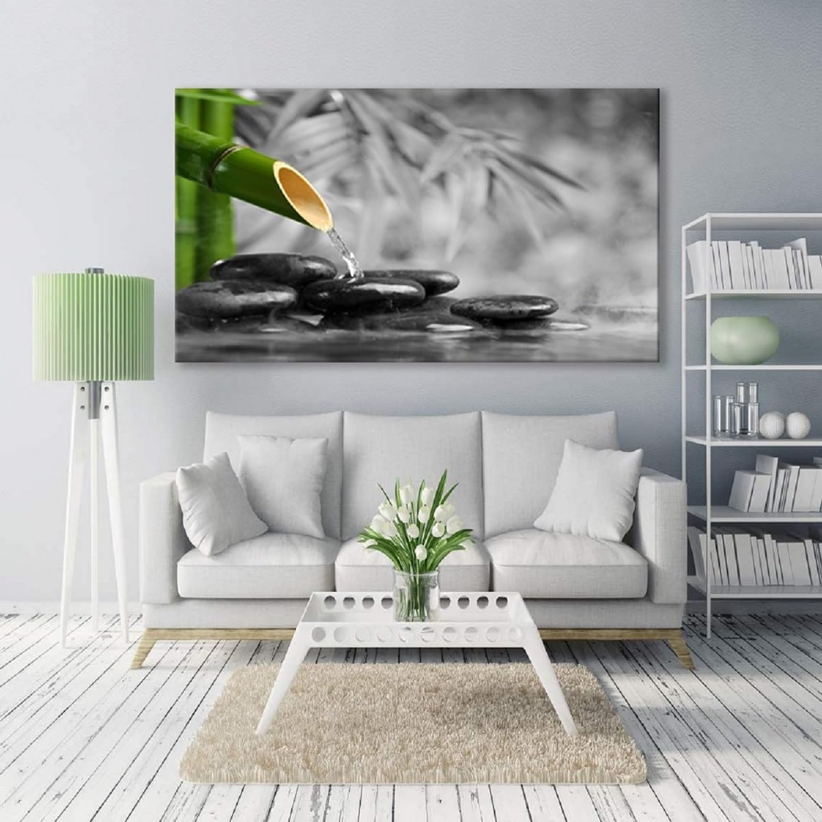 Yxbhhym Canvas Wall Art Living Room Black and White Wall Art Zen Poster Prints Green Wall Decor Stone Meditation Pictures for Office Kitchen Decoration Bedroom Wall Décor Framed Large Art