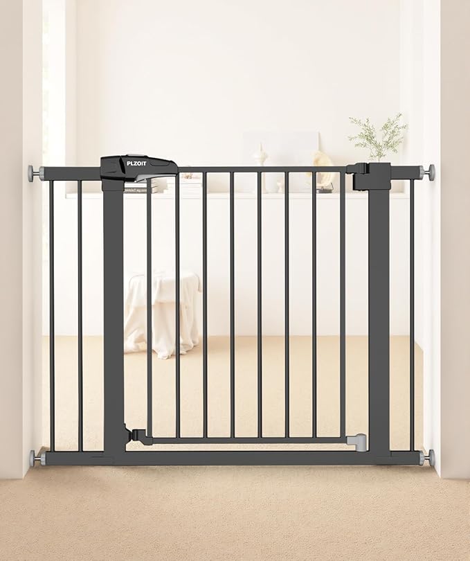 Baby Gate for Stairs, 29.5-40.5" Dog Gate for Doorways, Walk Thru Auto Close Metal Child Gate for The House, Stairs and Doorways, Pressure Mounted Pet Gate for Dog Indoor (Black)