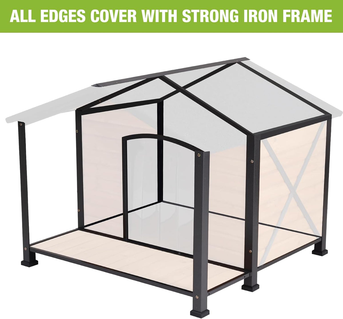 Dog House Outdoor & Indoor Unique All-Around Iron Frame Dog Kennel for Winter with Raised Feet for Small & Medium & Large Dogs,Weatherproof Roof (41.6 “L×41.4”W×34.1“H)
