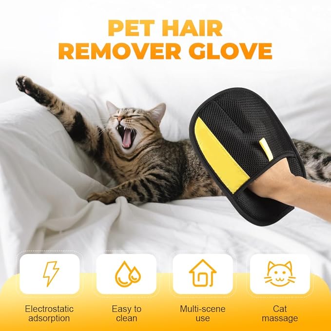 Pet Hair Remover Gloves, 2025 Upgraded Pet Grooming Gloves Hair Remover Electrostatic, Premium Efficient Hands on for Dogs, Cats & Horses (3PCS)