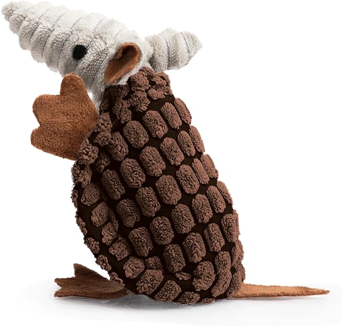 Hollypet Plush Dog Squeaky Toy Stuffed Armadillo Animal Pet Puppy Chew Toys with Clean Teeth for Small Medium Large All Breed Sizes Dogs, Brown, 6 in