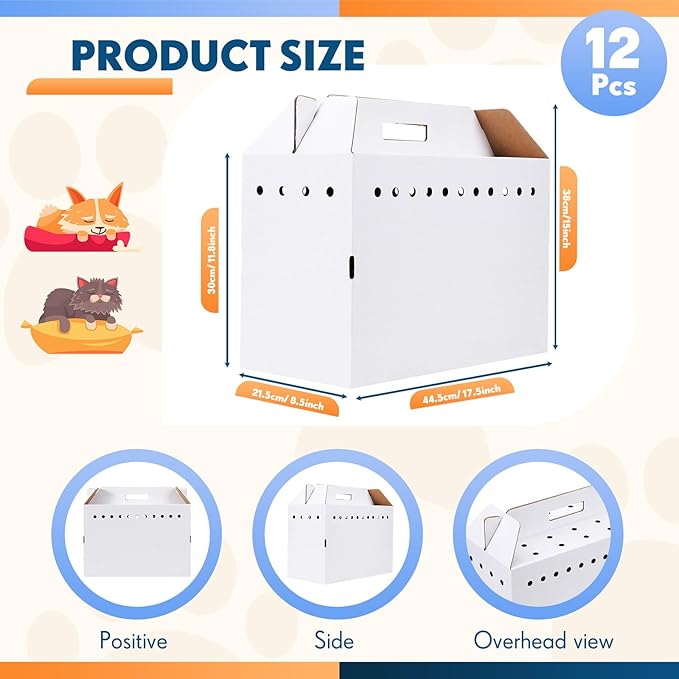 Kisston 12 Pieces Cardboard Pet Carriers 17.5 x 8.5 x 15 Inches for Small Animals Cat Hamster Guinea Pig Rabbit Bird Travel Box
