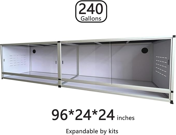 PVC Reptile Enclosure 8x2x2FT Large Reptile TerrariumTempered Glass Doors Habitat 240 Gallon for Bearded Dragon Gecko Lizard Snake, Wide Breeding Lounge Vivarium Area with Sliding Doors Lock