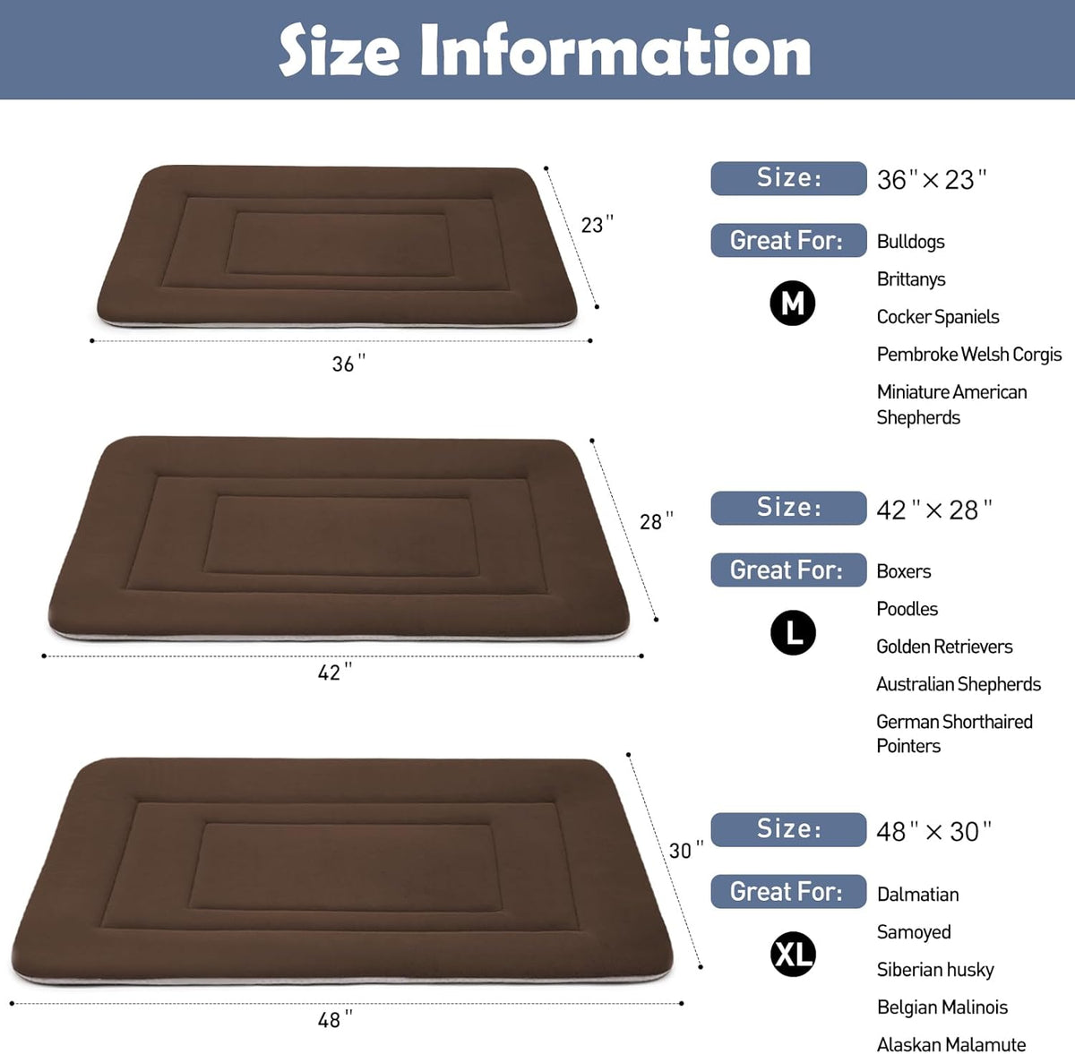 JoicyCo Dog Crate Bed Pad Mat, 36 in Non Slip Bottom Washable Kennel Pad for Medium & Large Dogs, Dark Brown