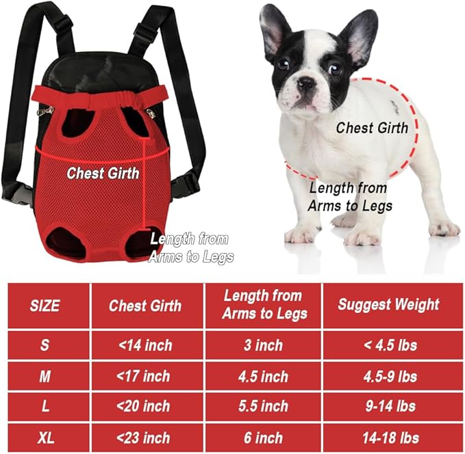 FEimaX Dog Carrier Backpack Pet Legs Out Front Cat Travel Bag, Adjustable Puppy Backpacks Carriers Hands-Free for Small Medium Dogs Cats Hiking Traveling Camping Daily Walking (Small, Red)