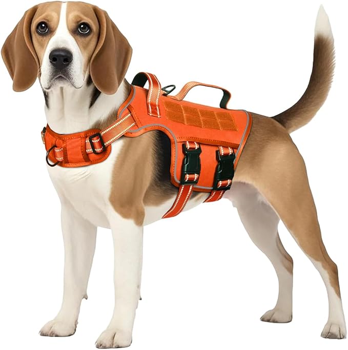 Tactical Dog Harness Medium Sized, Heavy Duty No Pull Dog Harness with Handle, Easy On and Off Service Dog Vest with Molle System, Reflective Pet Vest for Walking Hiking Training