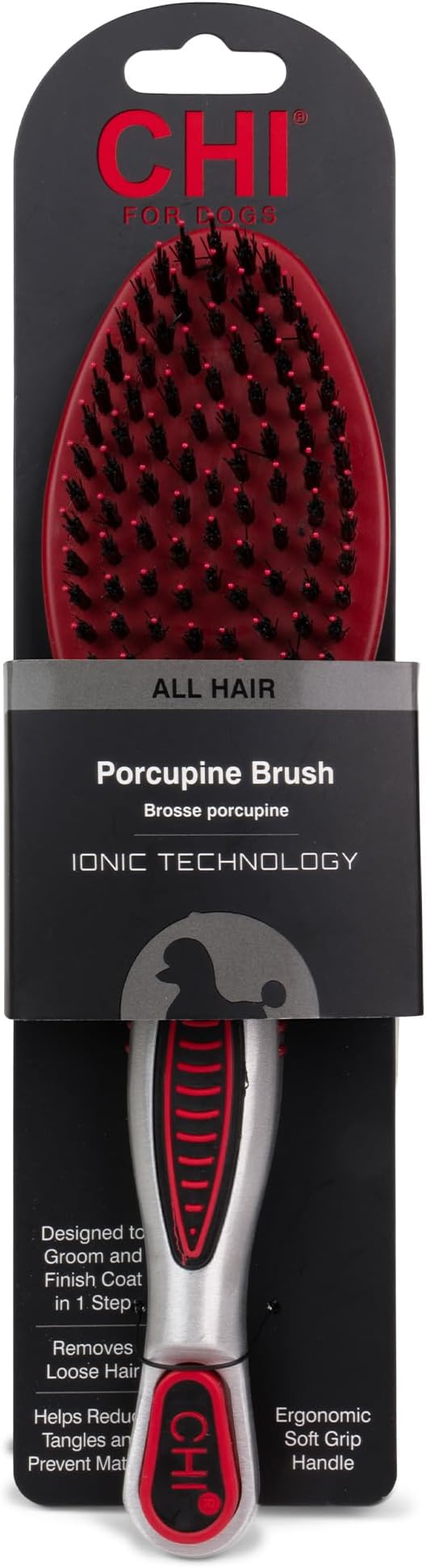 CHI Dog Brush for, Porcupine Brush for Dogs - Grooming Tools for Dogs & Puppies, Removes Mats and Tangles, Ionic Technology, Ergonomic Soft Grip Handle, Suitable for All Hair Types