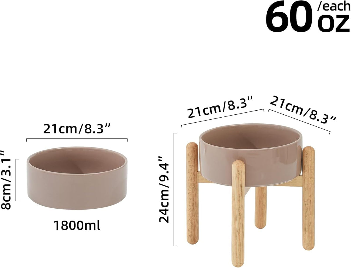 Ceramic 8.2inch Raised Dog Bowl with Stand for Large - Breed Dogs, Pet Food and Water Feeder(Single Bowl with Stand - Brown Coffee)