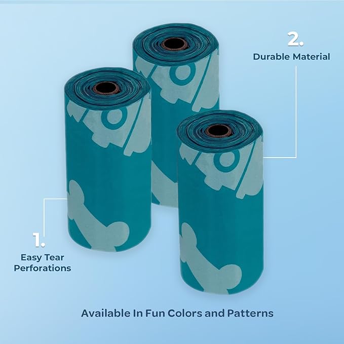 Best Pet Supplies Dog Poop Bags (150 Bags) for Waste Refuse Cleanup, Doggy Roll Replacements for Outdoor Puppy Walking and Travel, Leak Proof and Tear Resistant, Thick Plastic - Turquoise