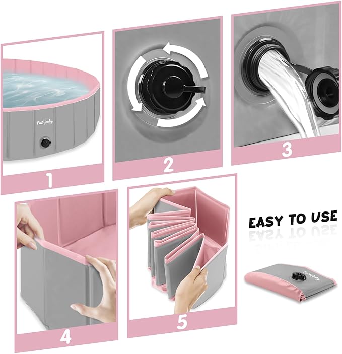 Furrybaby Dog Pool, Kiddie Pool with Hard Plate Collapsible Pet Bath Foldable Swimming Pet Pool Portable Pink 39''