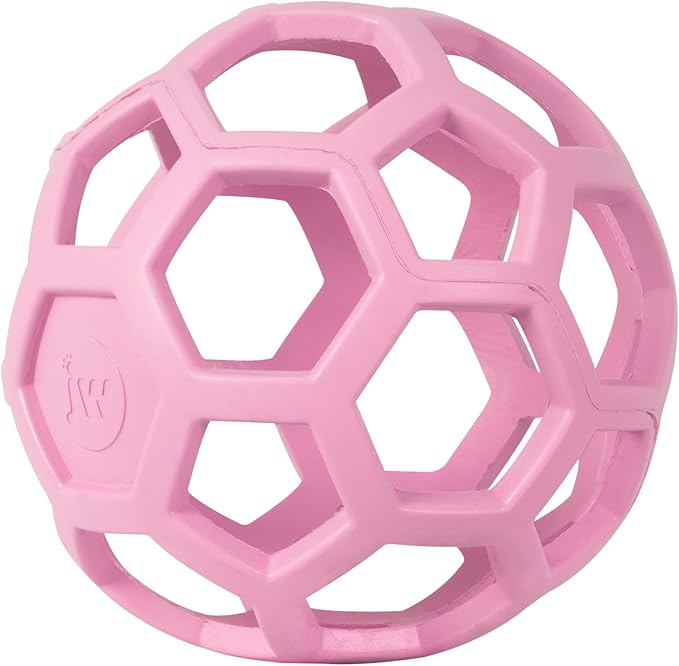JW Pet HOL-ee Roller™, Dog Toy Puzzle Ball, Natural Rubber, Large (5.5” Inch Diameter), Pink