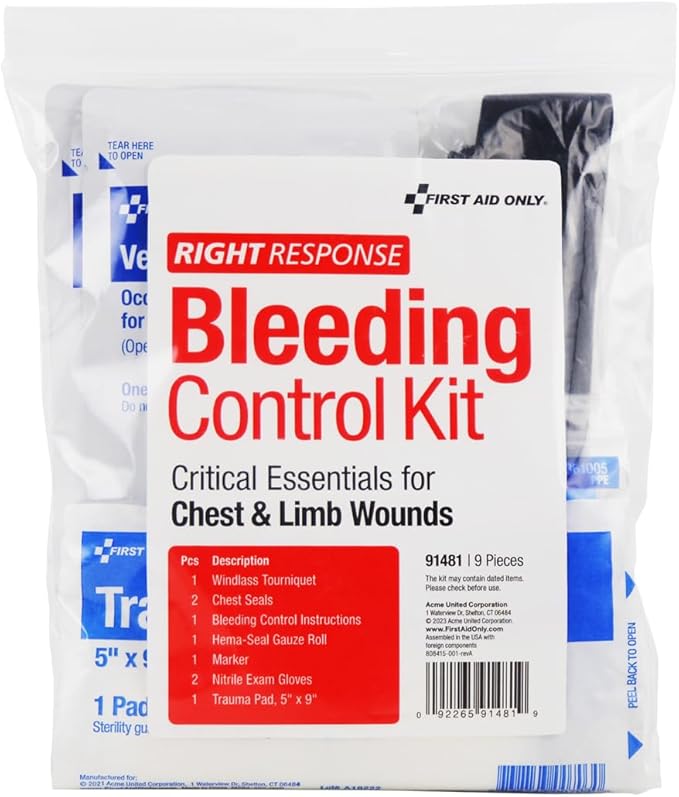 First Aid Only 91481 Critical Essentials Bleeding Control Kit for Chest & Limb Wounds, 9 Pieces