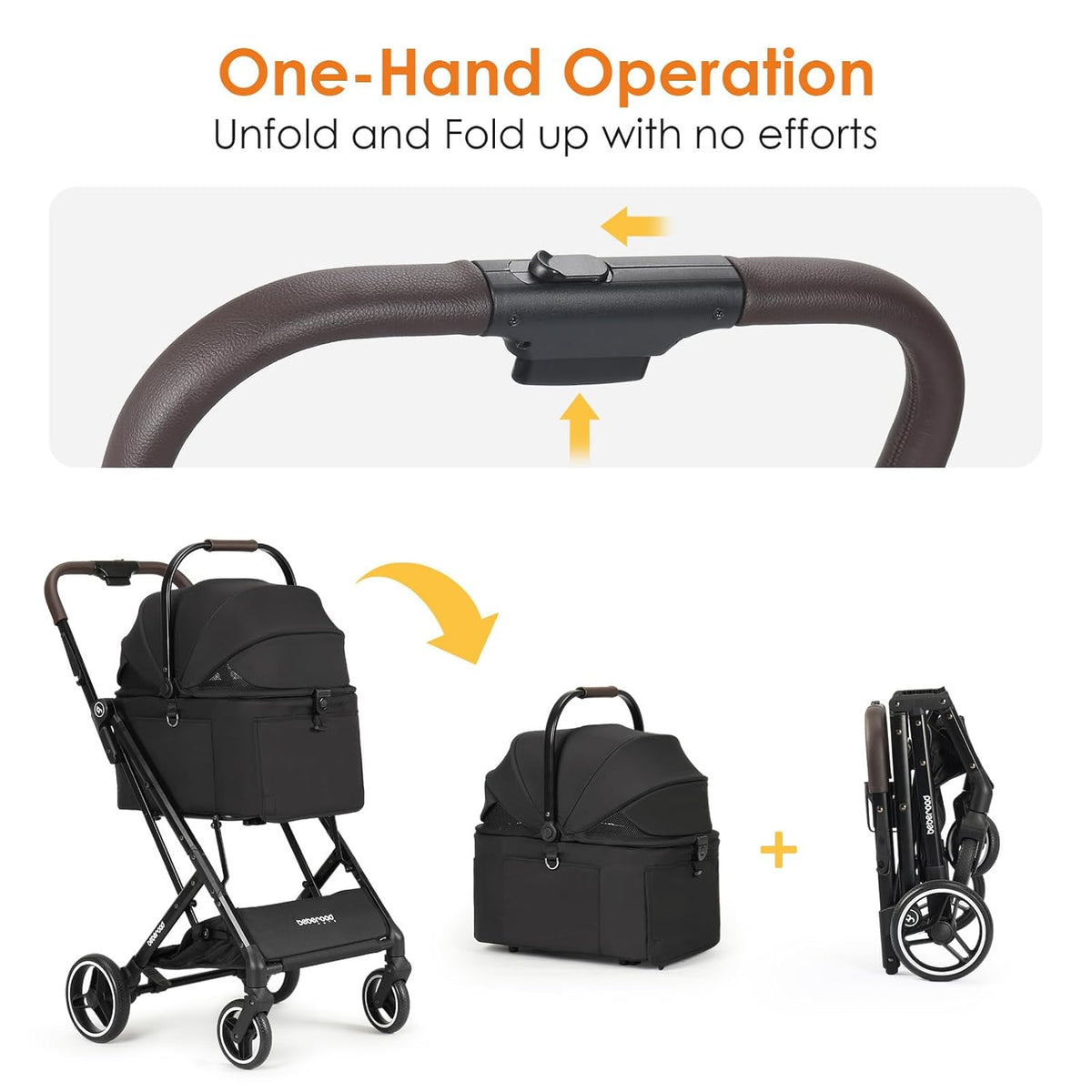 X2 Pet Stroller, Dog Cat Stroller for Small Pets Under 44lbs, Equipped with Detachable & Foldable Carrier, Waterproof Pad & Sunshade Canopy,Camel (Black)
