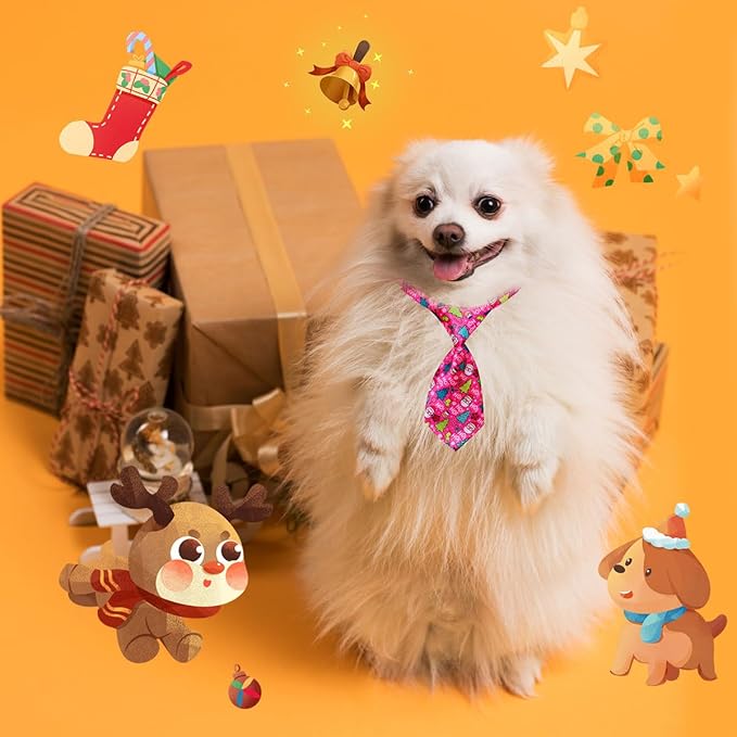 PET SHOW 10pcs Pack Christmas Small Dog Ties Neckties for Doggies Cats Adjustable Holiday Grooming Accessories Neck Ties Bowties Girl Boy Festival Costumes Puppies Party Gift Favor