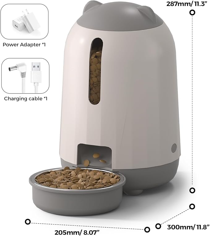 PAPIFEED Automatic Cat Feeder, 2.4G WiFi Auto Cat Food Dispenser with App Control, 3L Auto Pet Feeder with Dual Power Supply, Detachable for Easy Clean for Cats and Small Dogs, Grey