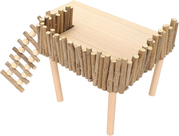 Diydeg Hamster Wooden, 2 Layer Small Hamster Stand Playground with Ladder, Hamster Climbing Toy Cage Accessories for Squirrel Gerbil Chinchilla Parrot Bird Small Animals