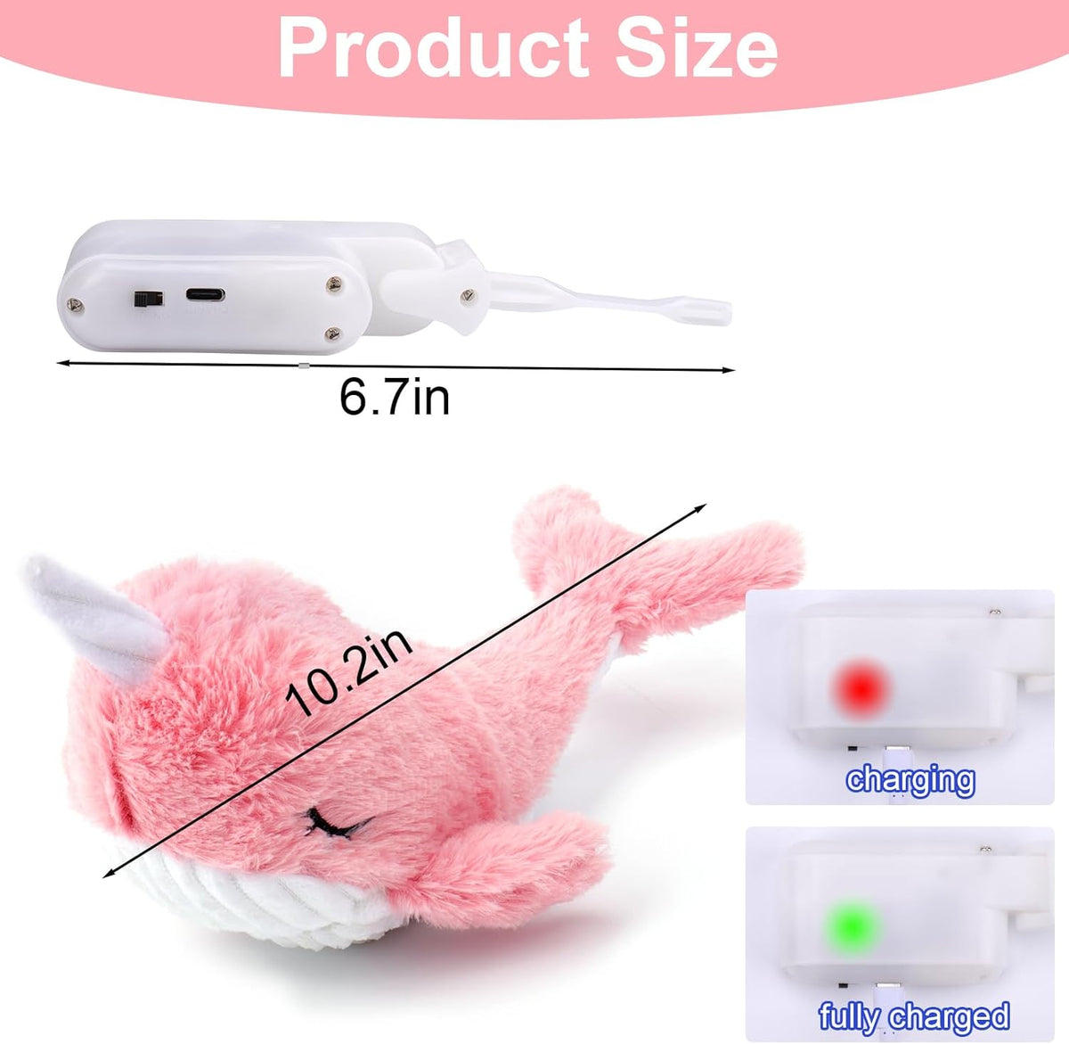 Mity rain 2 in 1 Interactive Dog Toys, Fish Dog Toy to Keep Them Busy, Plush Squeaky Dog Toys, Rechargeable Wiggly Pink Pet Toys for Small Medium Large Dogs, Moving Dog Toys for Indoor&Outdoor