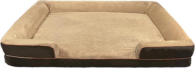 Dog Beds for Large Sized Dogs,Washable Orthopedic Memory Foam Dog Couch Sofa Bed with Bolster,Removable Cover,42x30Inch,Brown