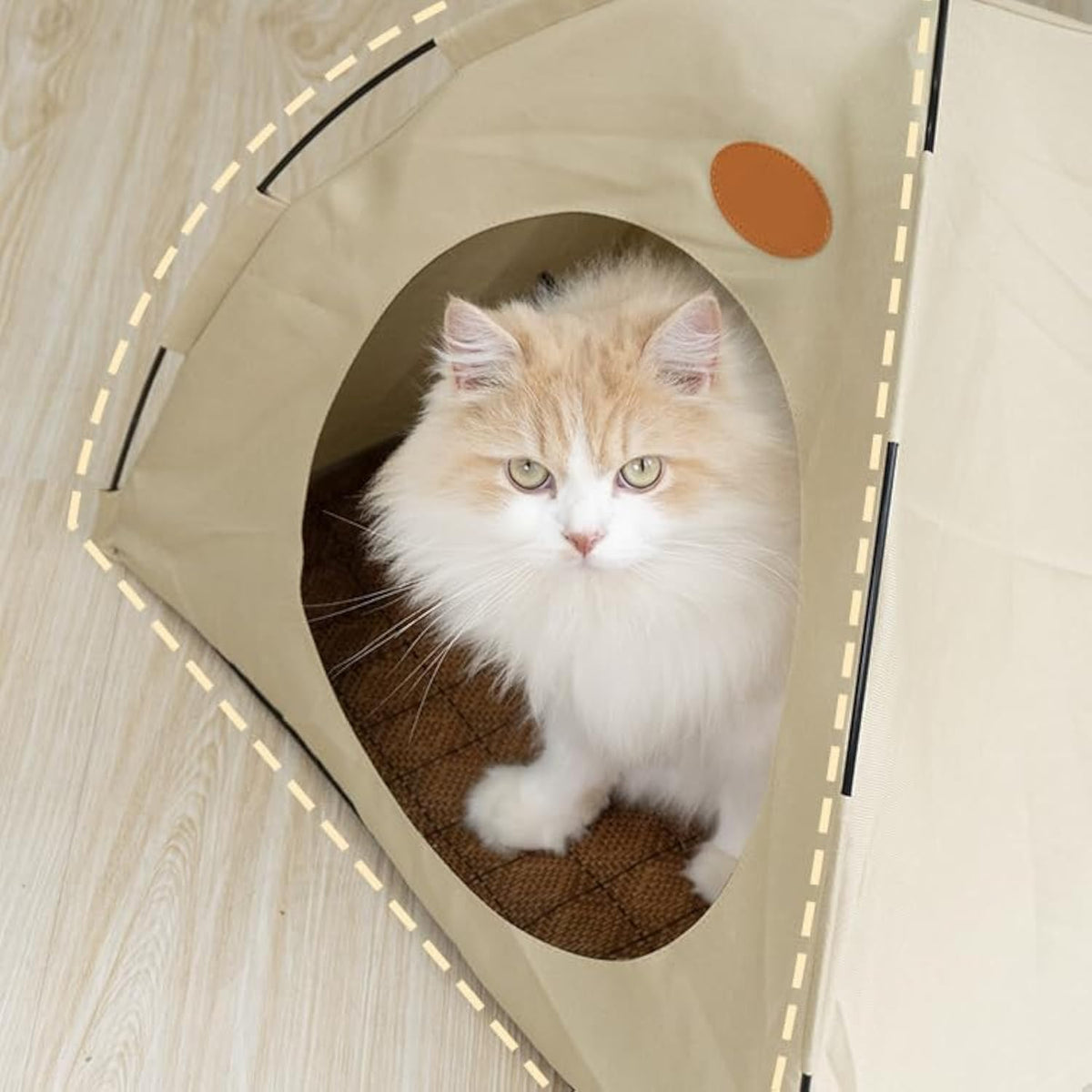BreezyDen Pop-Up Pet Tent – Portable Indoor/Outdoor Cat Tent, Waterproof Pet Hideaway for Cats & Small Dogs with Mesh Window, Anti-Slip Base & Washable Design (White, M (8 catties Kitten))