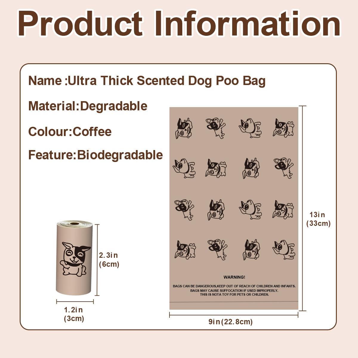 Coffee Dog Poo Bags Coffee scent - 270 Large Biodegradable Poop Bags, Extra Thicken Strong Corn Starch Blended Compostable Leak Proof Poop Waste Bag for Dogs