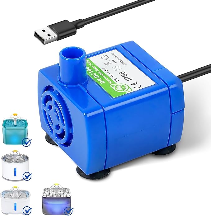 IP68 DR-DC160 submersible water pump Cat Water Fountain Pump for Tritone Ceramic, Stainless Steel, Round Flower Cap Cat Fountains, Automatic Pet Water Dispenser Replacement Pump (No LED)