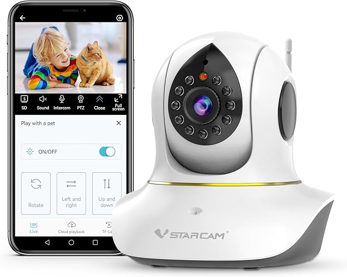 VSTARCAM 3MP Pet Cameras, Security Camera Indoor, Interactive Cat/Pet Camera with Phone App, 2.4GHz with IR Night Vision, AI Motion Tracking, 2-Way Audio, 24/7 Cloud & SD Card Storage