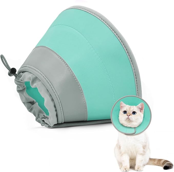 Cat Cone Collar Soft to Stop Licking, Adjustable, Foldable Lightweight Kitten Cones After Surgery Recovery for Cats & Kittens, Cat Cone Alternative (Solid Green, S)