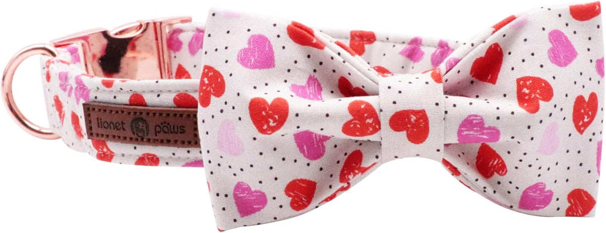 Lionet Paws Valentines Day Dog Collar with Bowtie, Dog Bowtie Collar with Metal Buckle for Dogs and Cats, Adjustable Comfortable Dog Collar Girl Boy Gift, XS, Neck 8-12 in