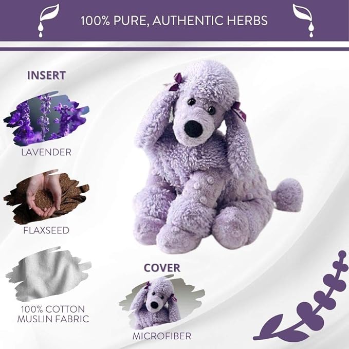 Sonoma Lavender Microwaveable Aromatherapy Stuffed Pillows, Plush Dog, Lavender Scented with Removable Washable Cover (Poodle)