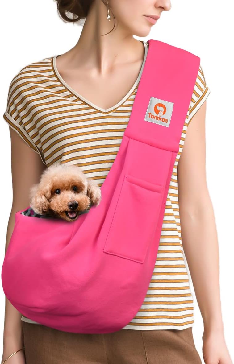 Tomkas Small Dog Sling Carrier - Classic Pocket & Classic Strap - for 3-10 lbs Pets(Rosered)