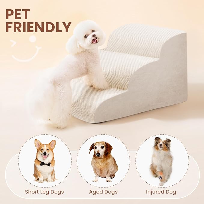 Dog Stairs for Small Dogs, High Density Foam Dog Steps, Extra Wide Non-Slip Pet Ramp for High Beds Or Couch, Soft Doggie Ladder for Dogs Injured, Older Pets, Small Cats