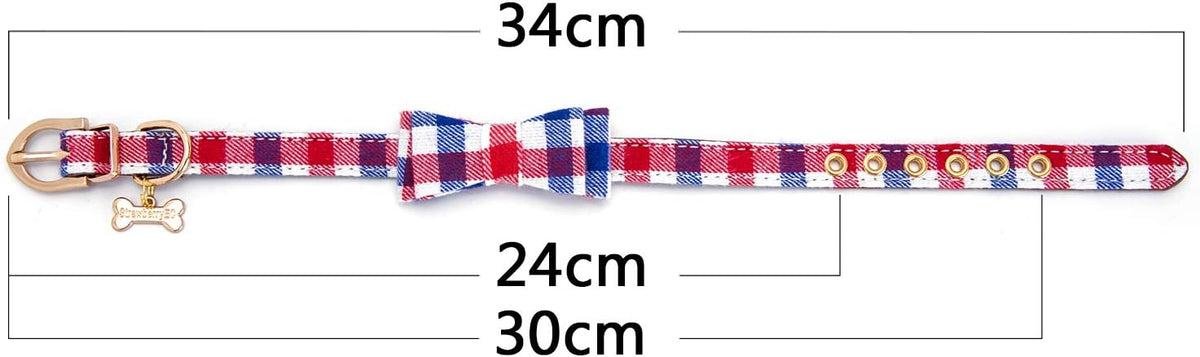 Puppy Collars for Small Dogs - StrawberryEC Adjustable Puppy Id Buckle Collar Leather. Cute Plaid Bowtie Blue Dog Collar (Bow-Blue-Grid)