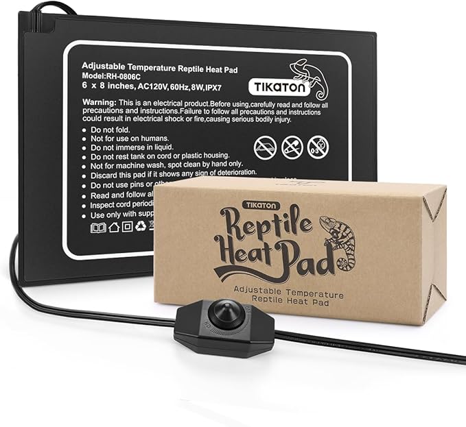 Tikaton Reptile Heat Pad - Adjustable Temperature Under Tank Heater for 10-20gal/30-40gal Tank, Terrarium Heat Mat for Turtle/Snake/Lizard/Frog/Spider/Plant Box