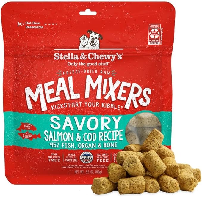 Stella & Chewy's Freeze-Dried Raw Salmon & Cod Meal Mixers- Dog Food Topper and Mixer - Made with 95% Wild-Caught Salmon & Cod, Organs & Bone - Perfect for Picky Eaters - Grain-Free - 3.5 oz