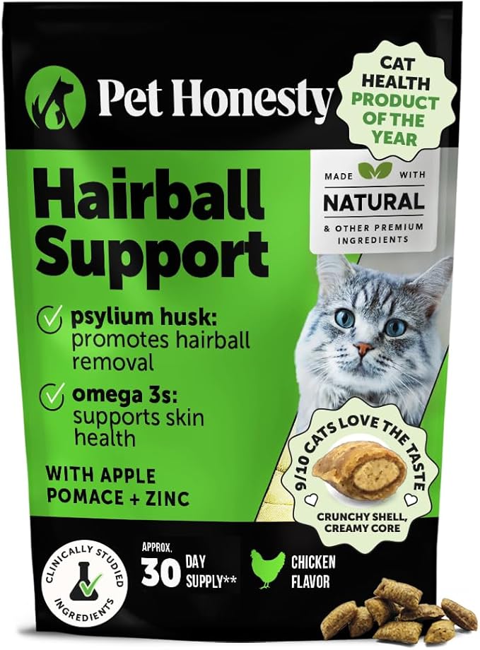 Cat Hairball Support Crunchy & Creamy Chews, Hairball Remedy Treats, Cat Furball Treatment, Supports Skin & Coat, Vitamins for Digestion, Chicken (30-Day Supply)