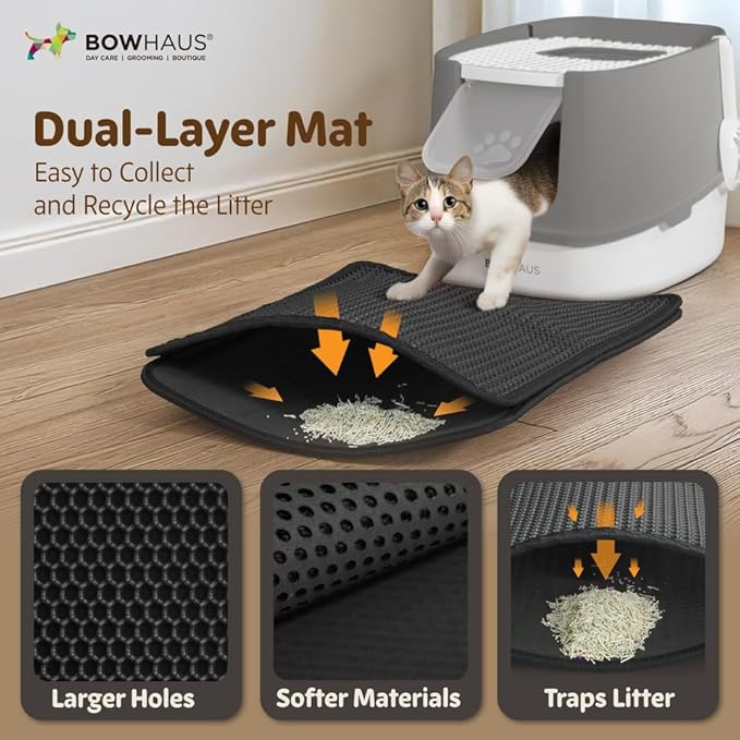 Fully Enclosed Cat Litter Box w/Lid, Scoop, Cat Mat & Odor Fitter, Large Plastic Cat Toilet with Double Door, Anti-Splashing Cat Litter Box with Lockable Front Door, Blue