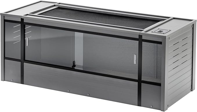 New Age Pet ECOFLEX 60-Inch Mojave Reptile Lounge in Grey- Durable, Moisture-Resistant Wood Plastic Composite Habitat with Vented Side Panels, Removable Sliding Glass Doors & Lock