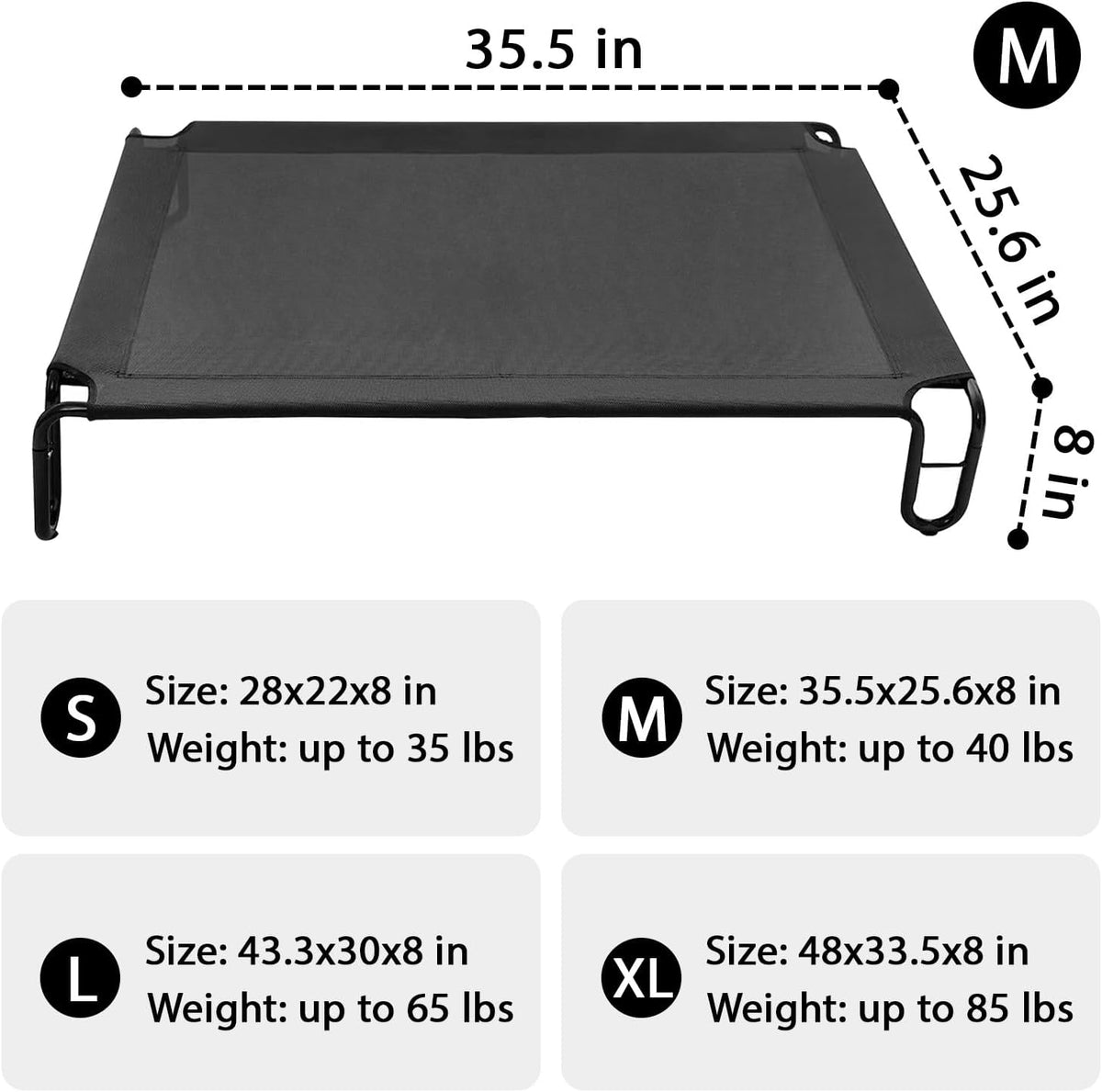 pettycare Outdoor Elevated Dog Bed Cot, Raised Dog Cots Beds, No Screws, Stable Frame & Durable Supportive Teslin Recyclable Mesh, Breathable, Indoor and Outside Pet Beds, Fits up to 40 lbs
