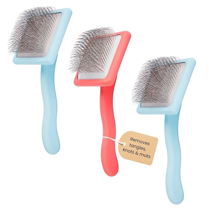 Pet Slicker Brush With Soft Massage Grooming Stainless Steel Pins - For Dematting, Shedding Fur, and Undercoat - Ideal Gift for Professional Pet Groomers - Long Slicker Brush