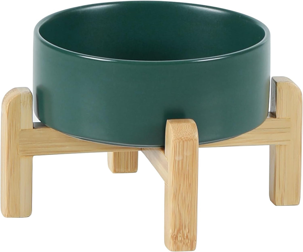 Ceramic Raised Dog and Cat Bowl Set, 2 Heights Elevated Stand, Food and Water Bowl for Small Breed Dogs, Cats, Kitty, Weighted Dog Dishes, Pet Bowls(5.1'',13.5oz, Green)