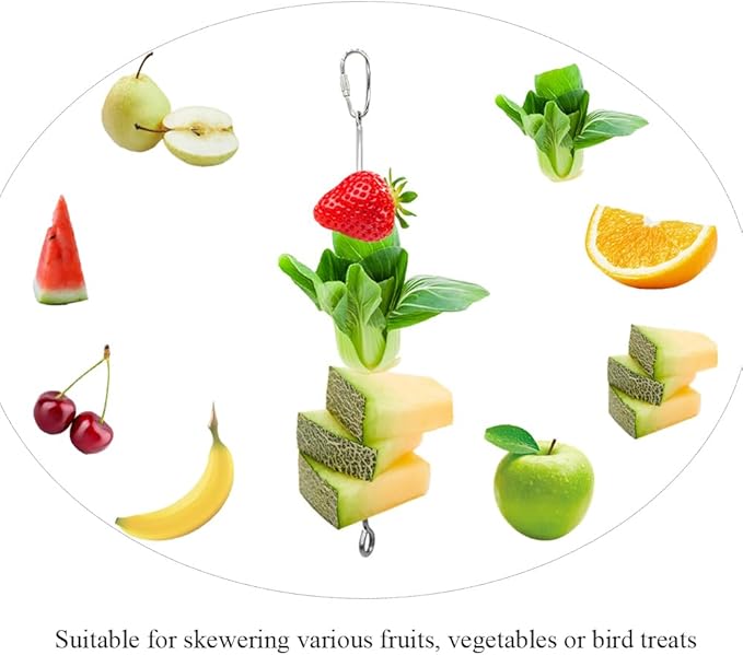 2pcs Hanging Bird Treat Skewer Parrot Fruit Feeder, 10.2 Inch Stainless Steel Bird Fruit Fork Food Holder Foraging Toy for Parrot Parakeet Conure, LXLVOUEG