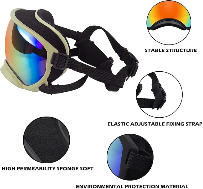 Medium Dog Sunglasses with Adjustable Strap UV Protection, Winproof Dog Puppy Sunglasses, Suitable for Medium Dog Pet Glasses, Dogs Eyes Protection,Soft Dog Goggles
