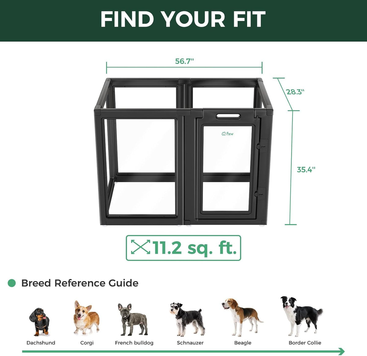 FXW AuraSpace Acrylic Indoor Unleashed Dog Playpen for Medium Dogs, 35 Inch, 6 Panels, Black
